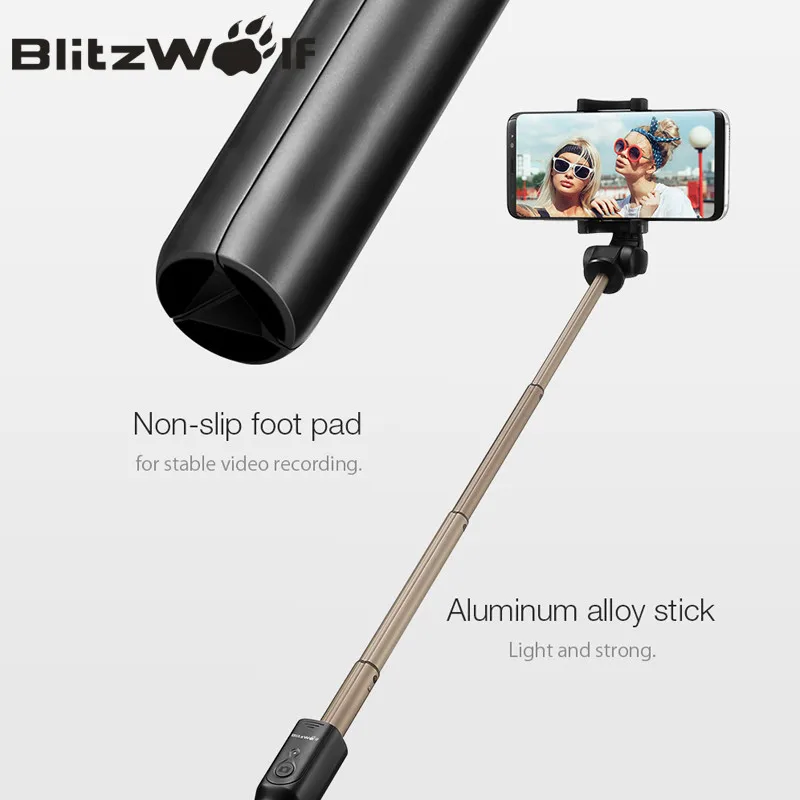 BlitzWolf BS3 3 en 1 Universal inalámbrico Bluetooth Selfie Stick Mini trípode Extensible plegable Monopod Travel para iPhone 11 Pro X XR 8 para Samsung Tik tok Xiaomi 10 Poco F2 Pro Huawei P40 P30 Pro Teléfono ► Foto 3/6