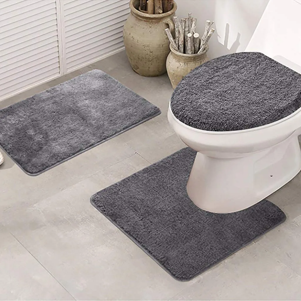 

Anti-slip Bath Toilet Mats Set Coral Fleece Absorbent Bathroom Carpet Pedestal Rug Toilet Lid Cover tapa inodoro toilette