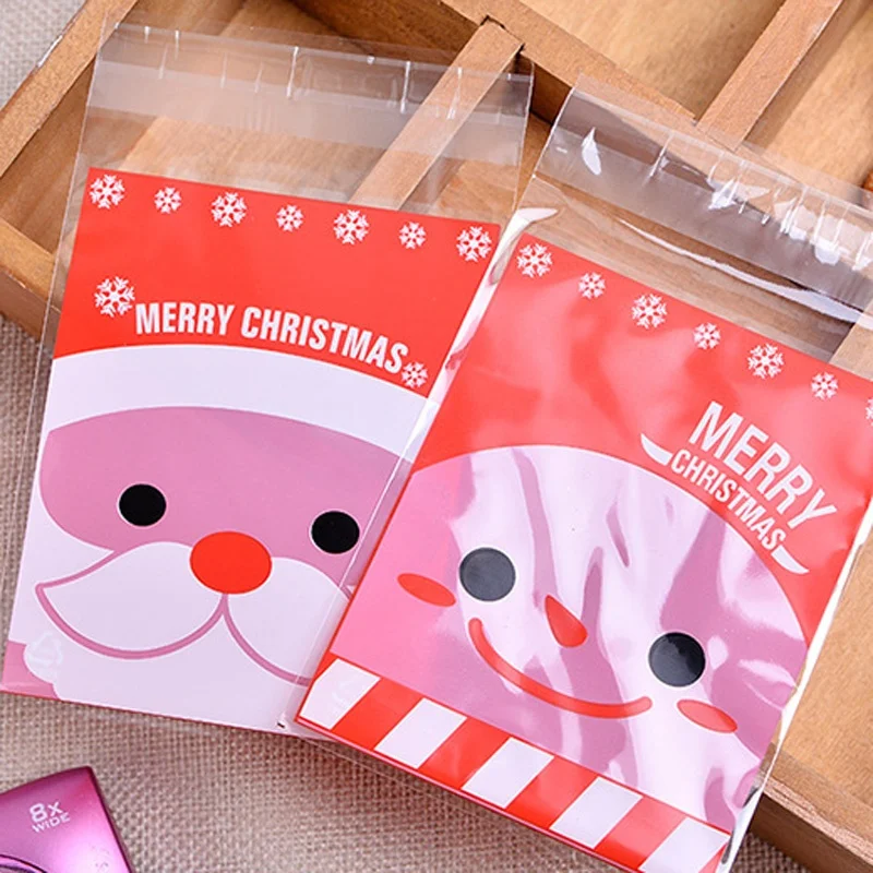 

100PCS Christmas Cookies Packing Bags DIY Self Adhesive Santa Cellophane Bags Home Christmas Party Treat Cookies Candy Gift Bags