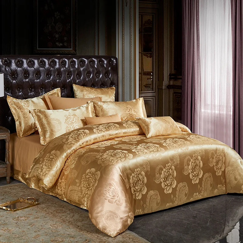 Роскошный стиль AB сторона жаккарда Чистый хлопок постельные наборы кровать пододеяльник простыня наволочка золотой верблюд розовый серый