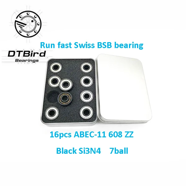 16 pcs Black Si3N4 Hybrid Ceramic Ball Bearing 608z for Skateboard