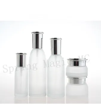 

100ml Frosted Glass Bottles with Silver Lid For Lotion/Essence/Emulsion/Perfume Cosmetic Container,100ML Empty Skincare Bottles
