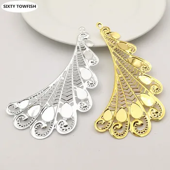 

10pcs/lot 107mmx53mm Gold color/Silver color Metal Filigree Flowers Slice Big Wings Charms Pendant Setting DIY Components B12083
