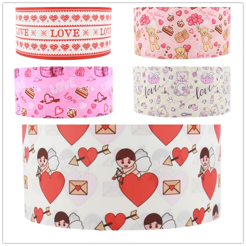 

Q&N ribbon 22mm 38mm 75mm 10yards love Printed Grosgrain Ribbons Wedding Hairbows Accessories DIY material