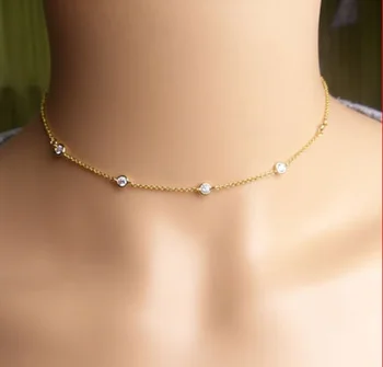 

5 pcs bezel cubic zirconia choker gold fill top quality AAA sparking cubic zirconia simple delicate jewelry minimalist necklace