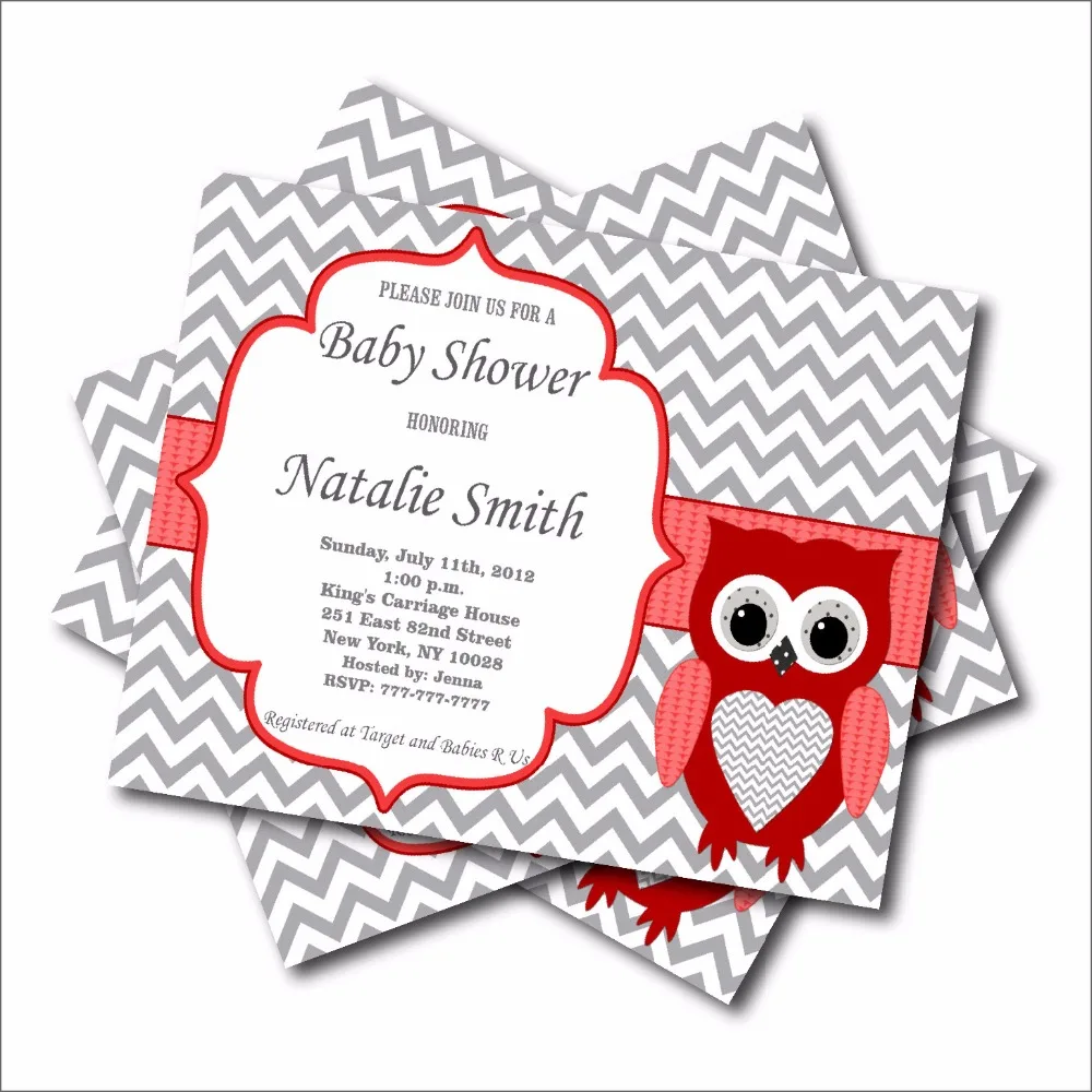 20 Pcs Lot Custom Red Owl Baby Shower Birthday Party Invitation Baby 20 Pcs Lot Custom Red Owl Baby Shower Birthday Party Invitation Baby