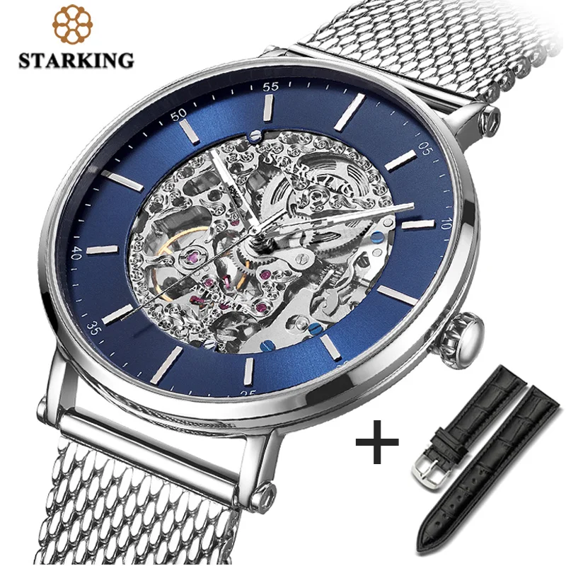 STARKING часы Брендовые мужские часы из нержавеющей стали с автоматическим перемещением мужские наручные часы 5ATM синий циферблат механические часы AM0275