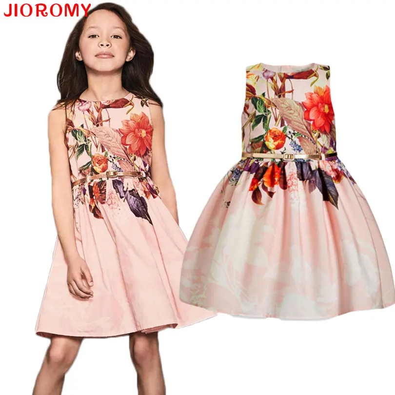 Г. Новое поступление, платья для девочек брендовые Детские платья ремни, 2 предмета, детская одежда с цветочным принтом без рукавов, модное платье-майка