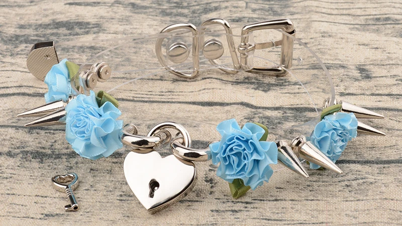 Kawaii Gothic Transparent Vinyl Choker Punk Fetish Silver Key Lockable Lock Heart Collares Romantic Flowers Spikes Spiked Choker 10