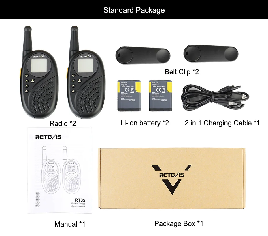 2 шт. RETEVIS RT35 рации PMR/FRS Лицензия-Бесплатная UHF портативный двухстороннее радио PMR 446 МГц USB зарядка VOX бизнес трансивер