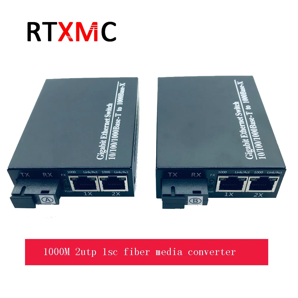 

1.25G 2 RJ45 2 utp port fiber Media Converter 10/100/1000M single fiber single mode sc connector with power adapter new module