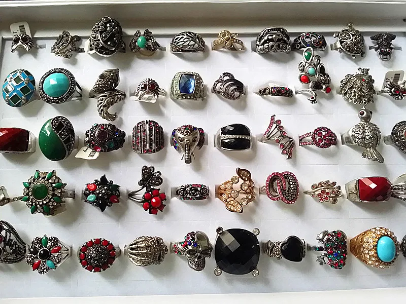 Lotes por Atacado Pcs para Mulheres do Vintage Brand Novidades Bonito Mixed Estilos Liga Jóias Anéis 50