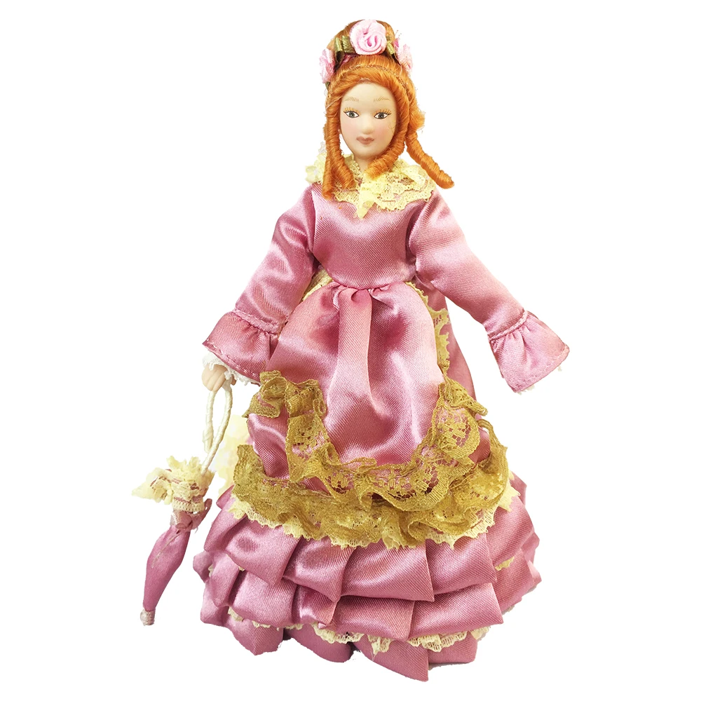

Porcelain Doll Model 1:12 Dollhouse Miniature Purple Skirt Lady #PP007G
