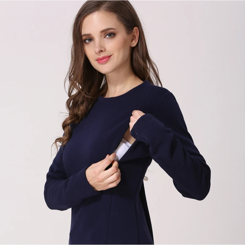 Emotion Moms Winter Maternity Sweater Thick Fleece Lining Breastfeeding Jumper Invisible Zipper Nursing Clothes Lactation Wear 2