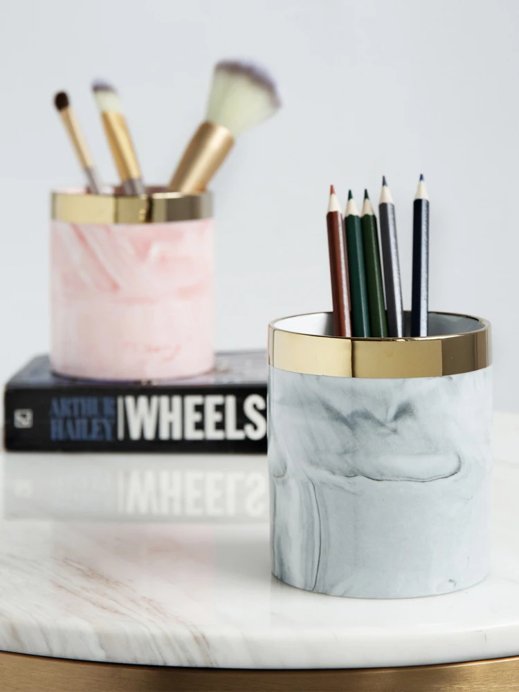  Glod Marble Makeup Brush Storage Holder Stand Dresser Cosmetic Desck Organizer Pen Pencil Ruler Hol