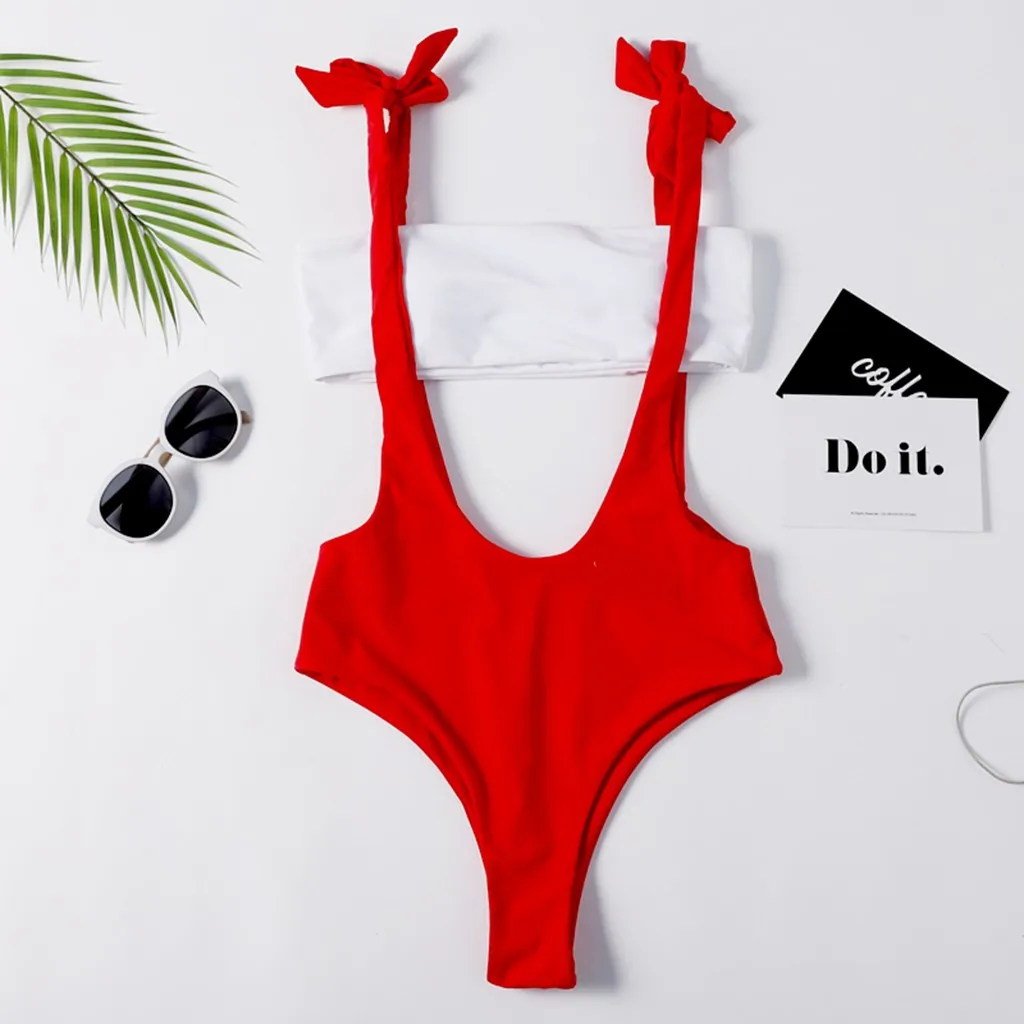 

JAYCOSIN 2019 New Summer Women Suit Sexy Patchwork Long Bow Line Strapless Push-Up Padded Bra Twerk Beach Swimwear Set 9May833