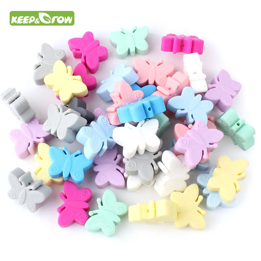 

KEEP&GROW 30Pcs Silicone Butterfly Beads Teething Toys DIY Animal Rodents Beads BPA Free Baby Products For Jewelry Making Bead