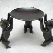 Замечательный старый медь резные три кошки держать базу статуя Подсвечник