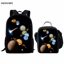 INSTANTARTS/модные школьные сумки из 2 предметов с рисунком галактики/космоса, повседневные школьные рюкзаки для школьников, сумки-мешки для детей