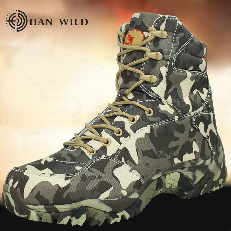 

HAN WILD Men Military Army Boot 2018 Spring High Quality Canvas Camouflage Tactical Combat Desert Ankle Boots Mens Shoes