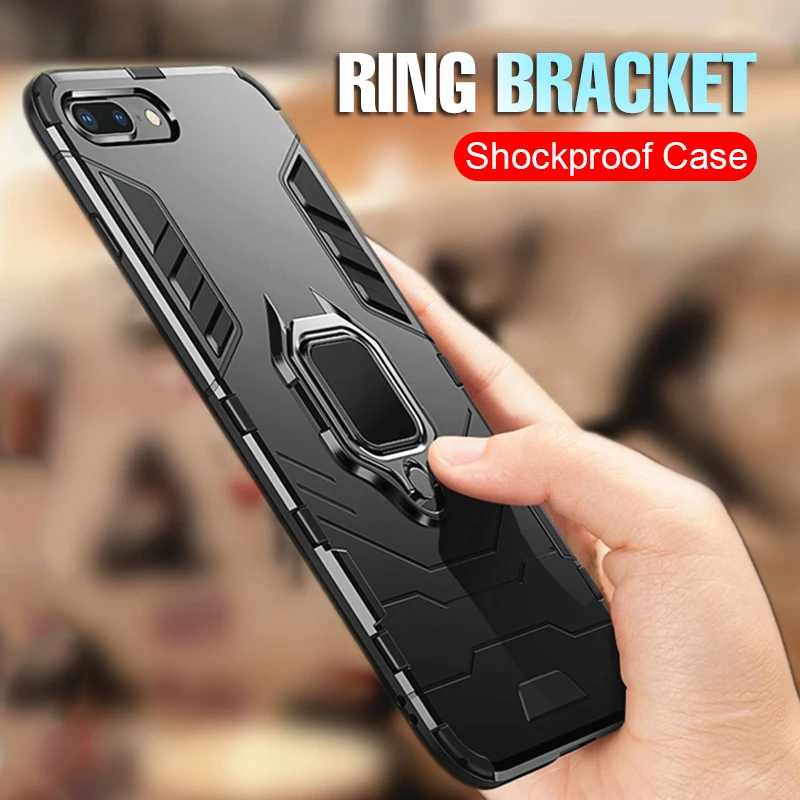 

Luxury Armor Shockproof Protective Case For iphone X 6 6s 7 8 PLus Soft Silicone For iphone 7 8 10 Bracket Ring Full Cover Case