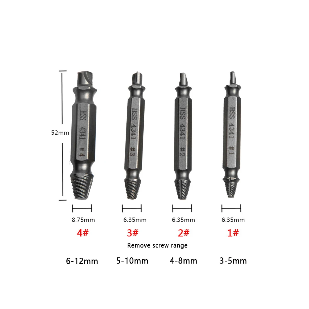 Сверло с двухсторонней поврежденной винтовой экстрактор для удаления сломанного болта ручной инструмент 4 шт. Высокое качество для металла поврежденный винт набор инструментов