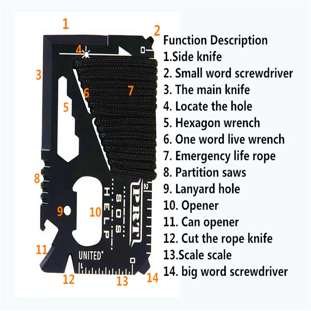 Multi functionrope tool card outdoor travel rescue multi purpose military knife cardin Knives
