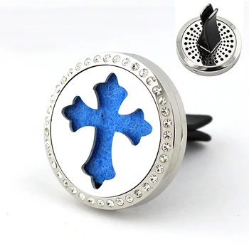 

30mm Stainless Steel rhinestone crystal religious cross design aroma essential oil diffuser for car