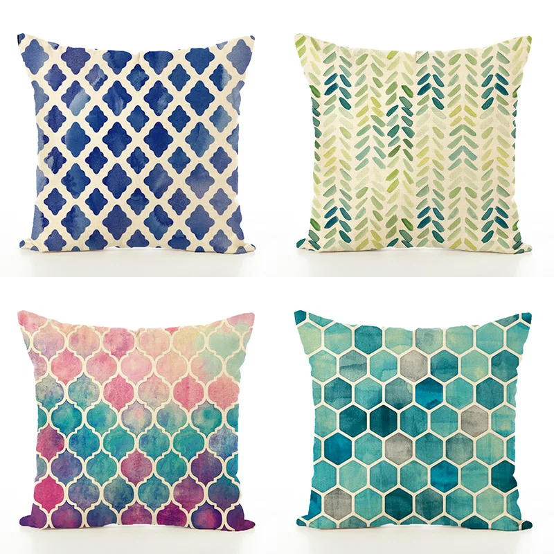 

Pillow Case Cover Plaid Geometric Color New Cotton Home Pillowcases