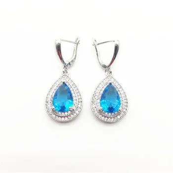 

Sea-Blue Zircon White Sliver 925 Wedding Jewelry Earrings For Women Free shipping