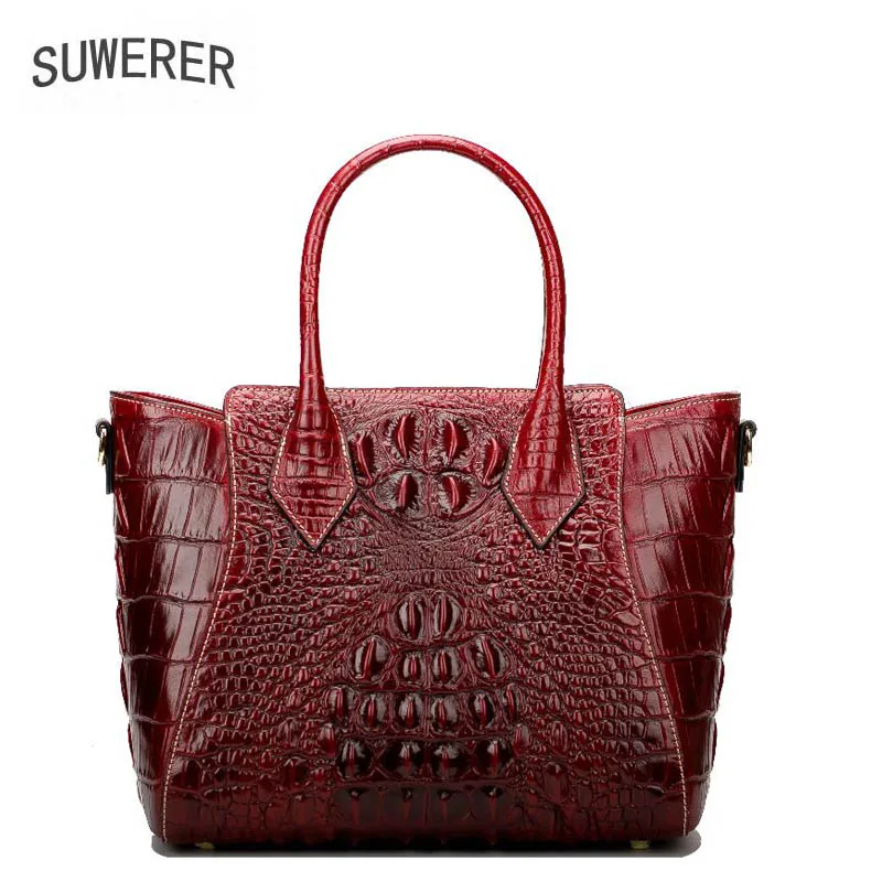 

SUWERER Crocodile pattern fashion genuine leather women bags for women luxury handbags women bags designer bags handbags women