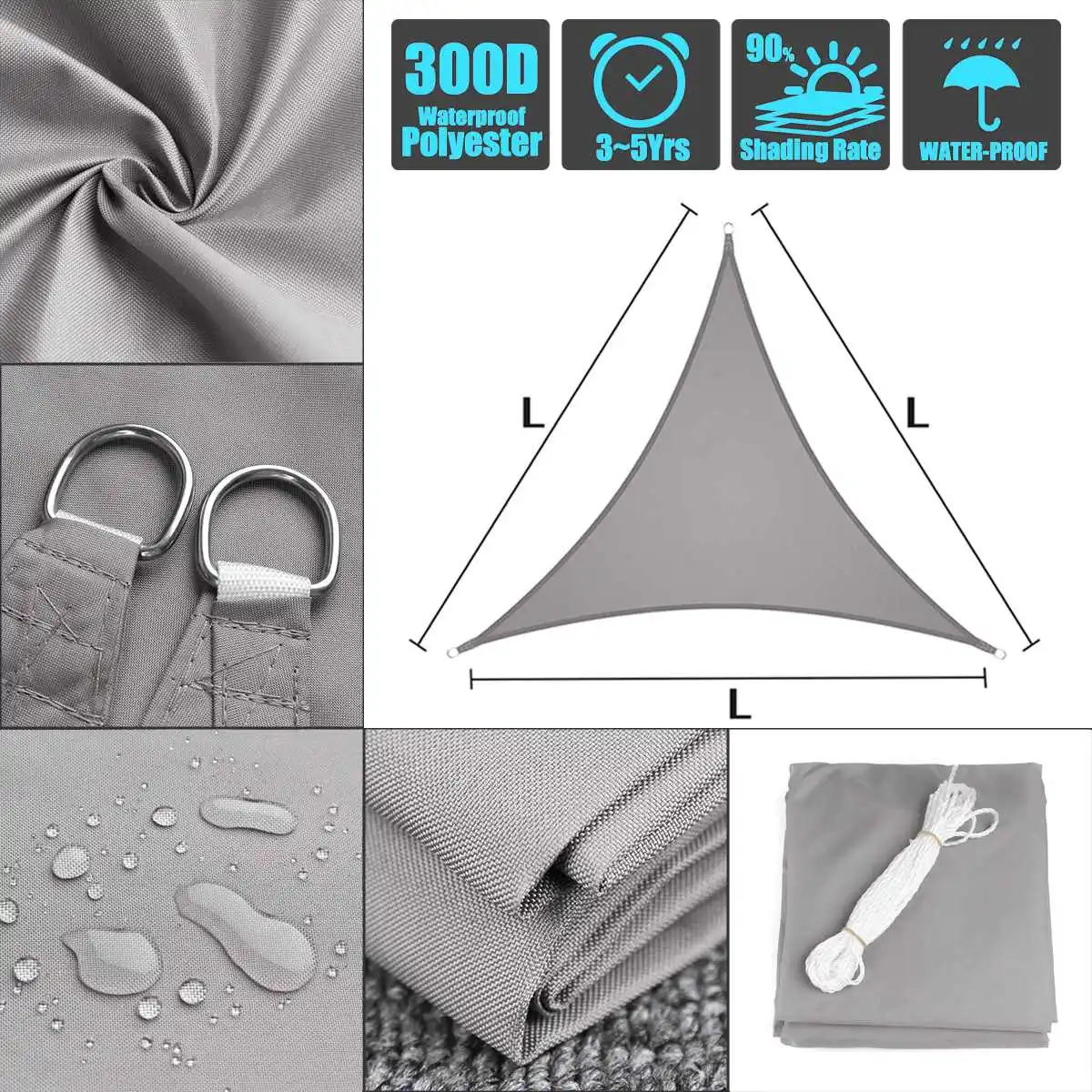 

Waterproof polyester fabric - oxford equilateral triangle grey 3x3x3 4x4x4 5x5x5 shade sail