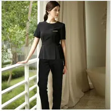 Последняя мода Красота салон униформа для сотрудниц спа-салонов, комплект платья корейского стиля медицинского хирургического вмешательства больницы работы Костюмы черные туфли высокого качества Блузка+ комплект с юбкой и футболкой комплект одежды