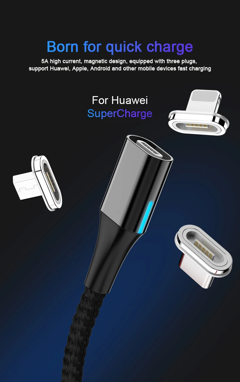 5А Магнитный USB кабель для быстрой зарядки usb type C кабель Micro USB 8Pin кабель для Iphone X USB шнур поддержка huawei супер быстрая зарядка