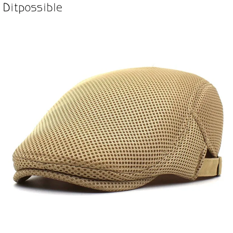 

Ditpossible New Mesh Cloth Breathable Summer Hats for Men Adjustable Beret Caps Outdoor Hat Unisex