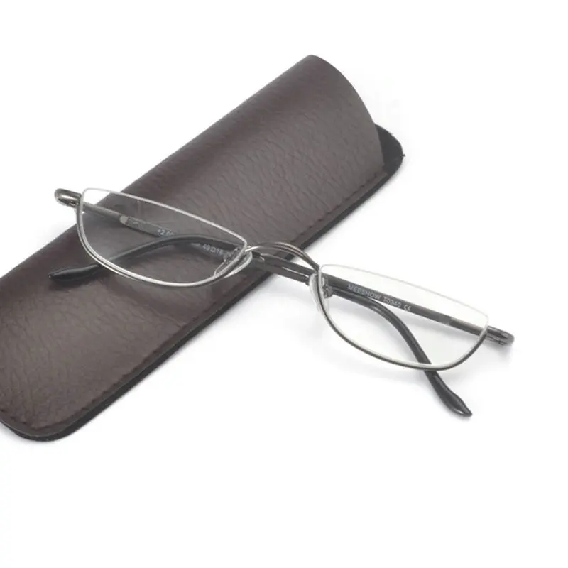 Пластиковые очки для чтения с закрытым носком Для мужчин s Для мужчин бренд солнечные очки с полуободковой сплава с плоским верхом с плоскими стеклами и половинной рамкой Очки w/кожа коробка+ 1,0 1,5 1,75 до 4,0 NX