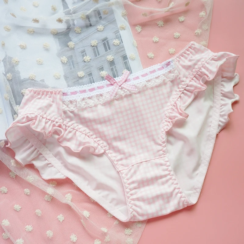 

Grid flash lovely bowknot soft milk silk low pockets hip girl underwear panties string thong culotte femme panty bragas mujer