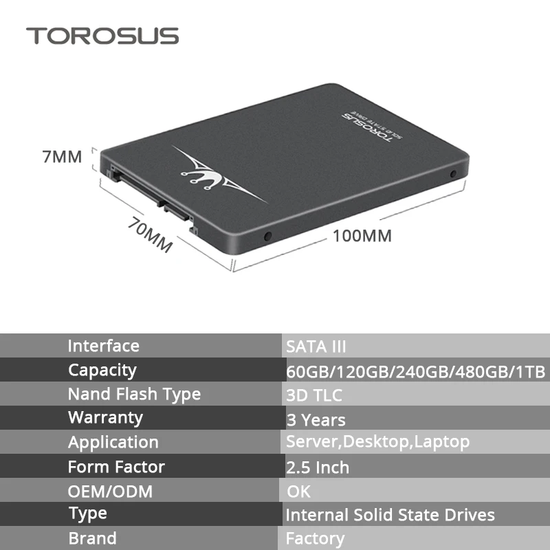 Жесткий диск для ноутбука TOROSUS 120gb 240gb 480gb 1 ТБ SSD SATA 3 2,5 дюймов HD SSD Внутренний твердотельный диск для ноутбука