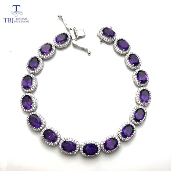 

TBJ,925 sterling silver bracelet safty clasp design 100% natural deep color 14ct african amethyst gemstone oval5*7mm for women
