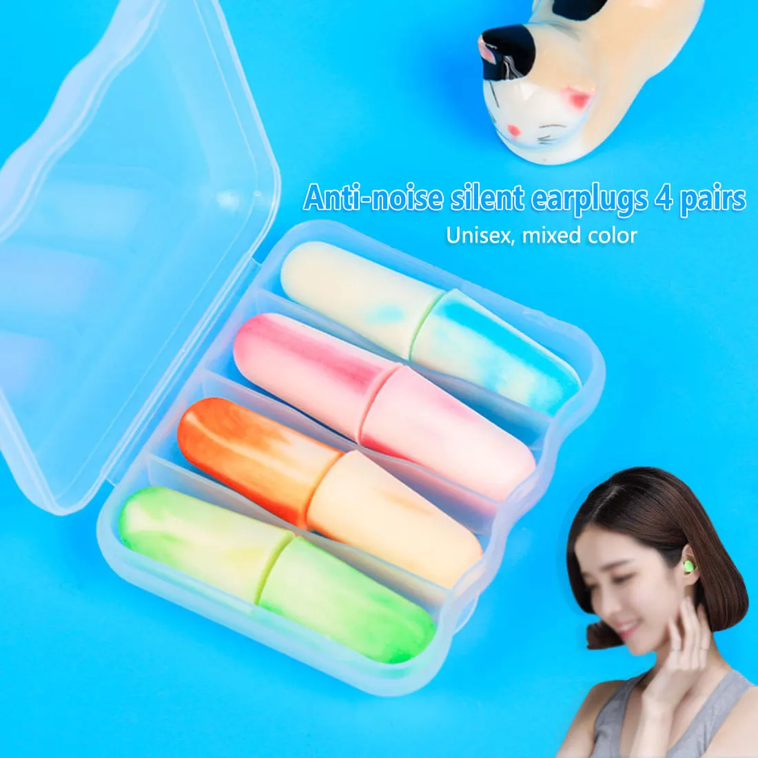 

Color random anti-noise earplugs soft foam earplugs 4 pairs of sleep sleeping noise reduction hearing protection silent earplugs
