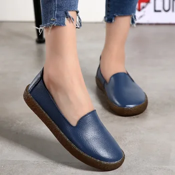 

Big Size women flats Slip On leather casual women loafers shoes spring autumn blue comfortable moccasins ladies shoes 2020 VT244
