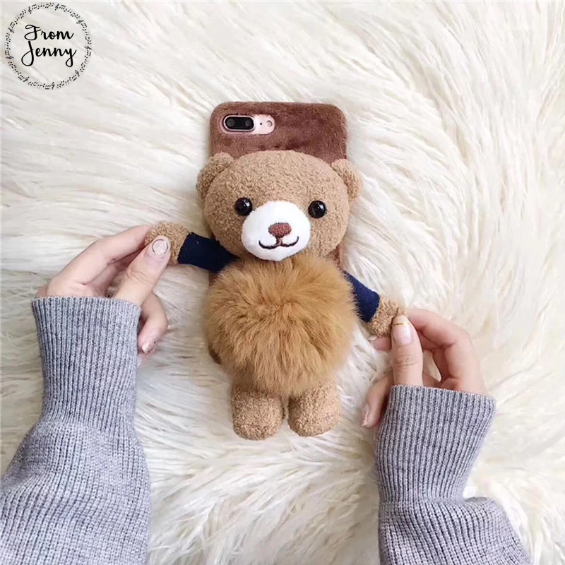 Чехол для iPhone 7, 8, 7 plus, 8 plus, 6 Plus, 6 S+ plus с плюшевым 3D медведем из мультфильма Jenny Toy Animal