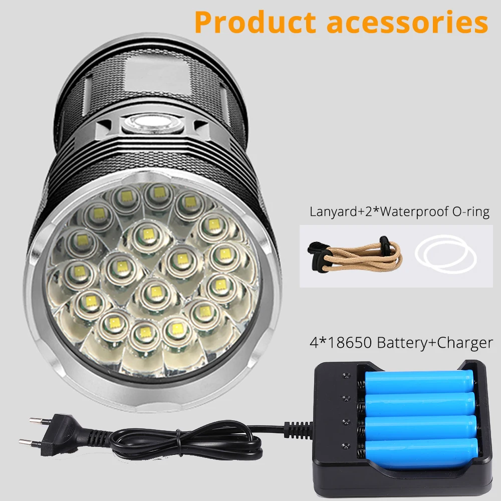  High Powerful LED flashlight 18*T6 LED torch flash light waterproof Portable Searchlight with 4*186 - 32910834190