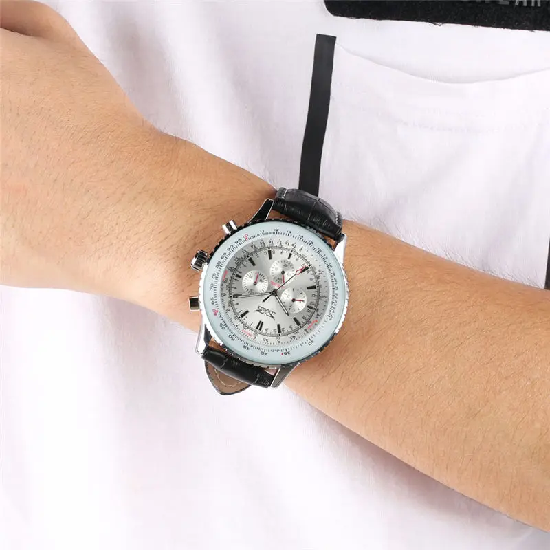 2019 Three Eye Skeleton Watches Leather Band Automatic Mechanical Watch Calendar Function Male Clock reloj automatico de hombre 2019 Three Eye Skeleton Watches Leather Band Automatic Mechanical Watch Calendar Function Male Clock reloj automatico de hombre