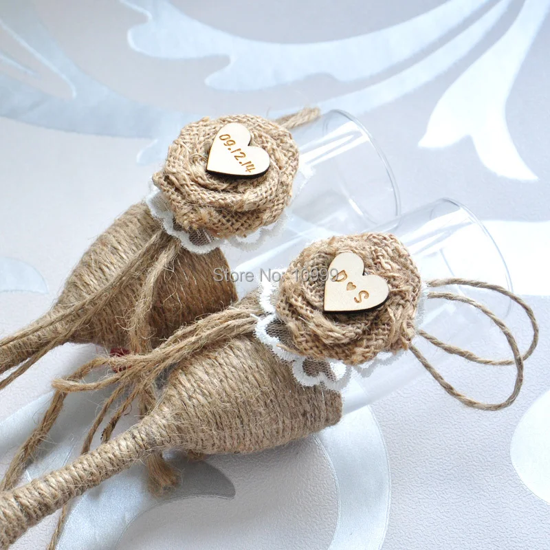 Custom Toasting Linen Wedding Glasses Country Rustic Chic Wedding