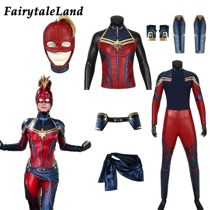 

Avengers Endgame Captain Marvel Helmet Cosplay Vest Outfits Belt Carol Danvers Costume Accessories Props Gloves Suit Jumpsuit
