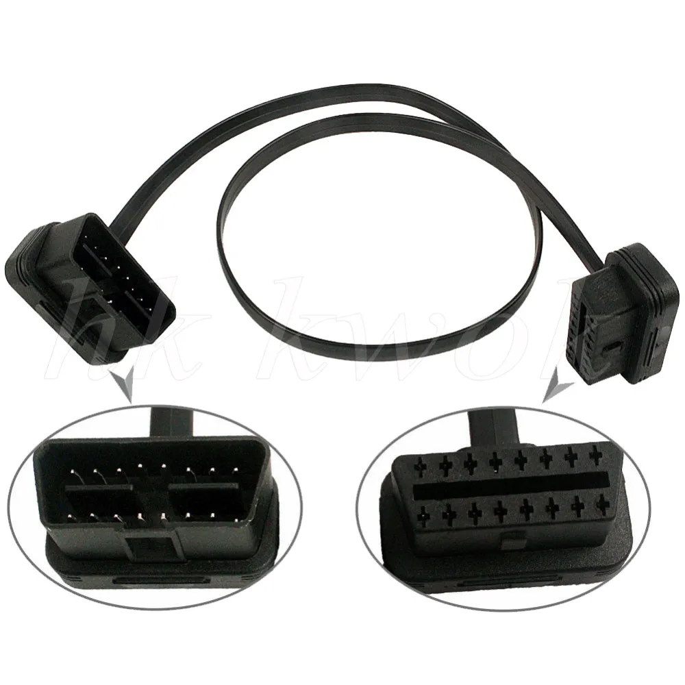 Плоский тонкий как лапша OBDII OBD2 16Pin ELM327 мужчин и женщин Локоть удлинитель OBD 2 авто разъем диагностического кабеля адаптера P15