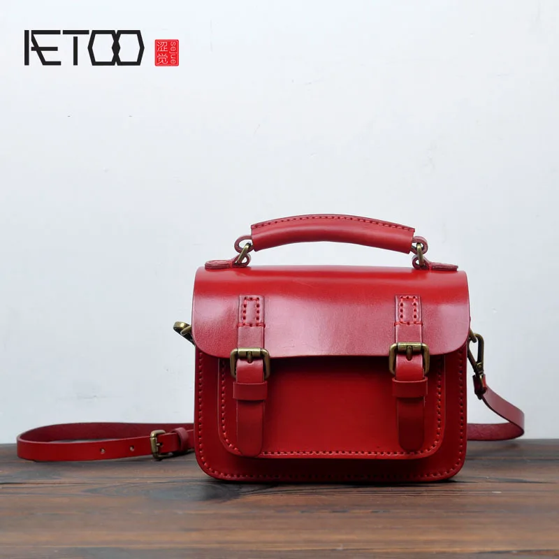 

AETOO Original handmade tannage leather retro school female handbag leather hard leather bag Messenger bag