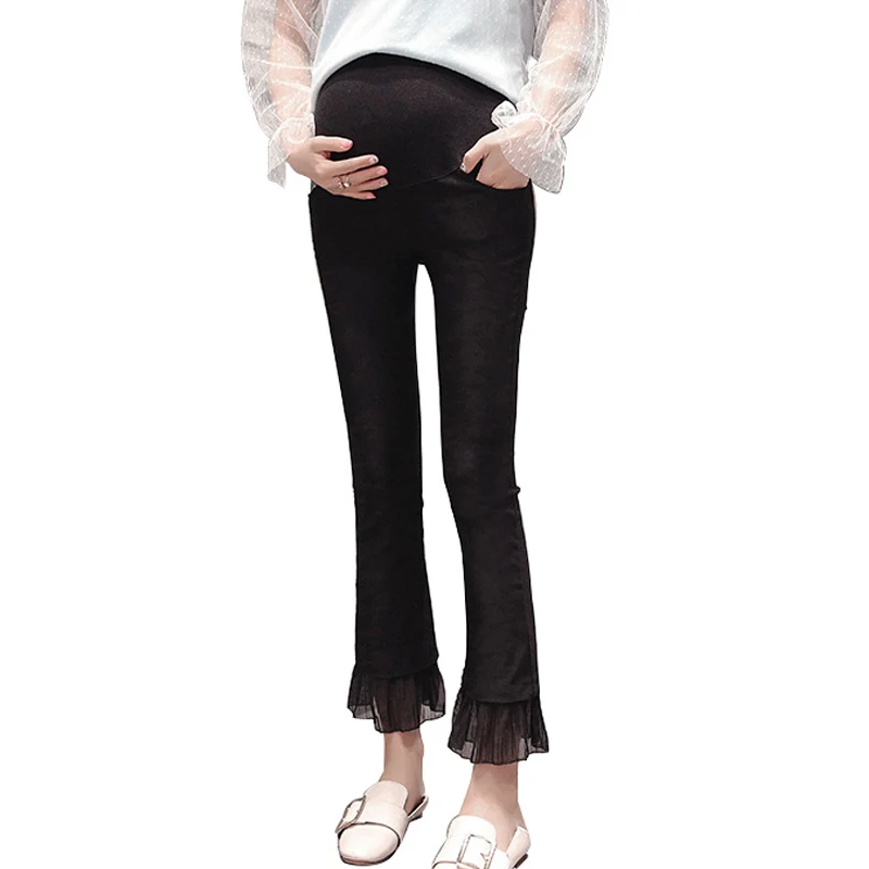 Pregnant Summer Flare Pants Pregnancy High Waist Ruffles Solid Skinny
