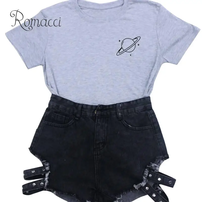 

Romacci Fashion Women T-shirt Short Sleeves O Neck Summer Oversized T Shirt Female Planet Print Plus Size Tee Shirt Casual Tops